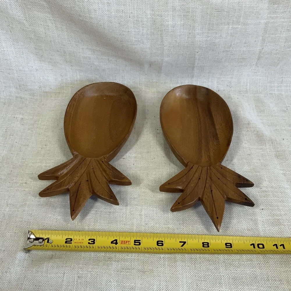 2 VTG Monkey Pod Pineapple Bowl Tiki Tropical Blair's Hawaii Luau Barware Signed